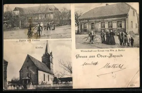 AK Ober-Aspach, Gasthof zur Krone, Kirche