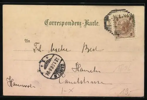 Lithographie Meran, Schloss Tirol, Gilfpromenade, Ortsansicht aus der Vogelschau