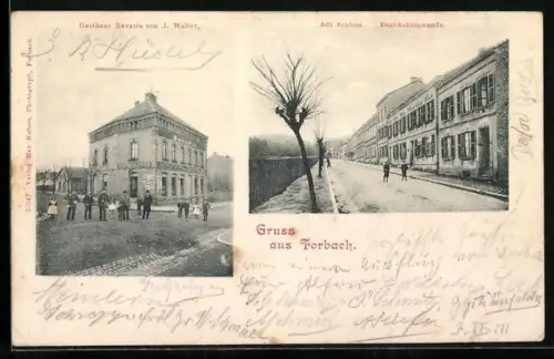AK Forbach, Gasthaus Bavaria von J. Walter, Strassenpartie am Bezirkskommando