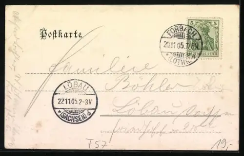 AK Forbach, Gasthaus Bavaria von J. Walter, Strassenpartie am Bezirkskommando