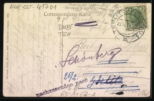 AK Eichwald, Bahnhof mit Strassenbahn, Ortsansicht aus der Vogelschau