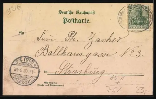 Lithographie Vendenheim, Bahnhof, Gemeindehaus und Protestantische Kirche, Wirtschaft von Ph. J. Brandt