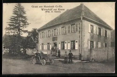 AK Mansbach /O.-Els., Gasthof zur Krone, Wwe. D. Kaiser, frühes Automobil