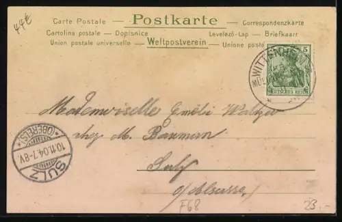 Lithographie Ruelisheim, Hotel zum grünen Baum, Geschäftshaus Neyer, Kapelle zur Eich