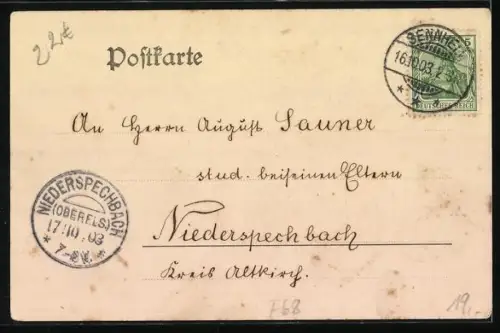 AK Ammerzweiler /O. Els., Gasthof zur Sonne J. Bohrer, Schulhaus, Blick zur Kirche