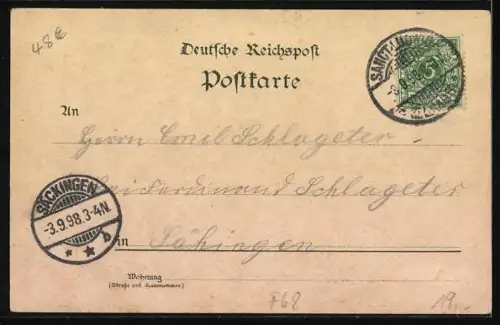 Lithographie St. Ludwig, Mühlhauserstrasse, evangl. Kirche, Gemeindehaus