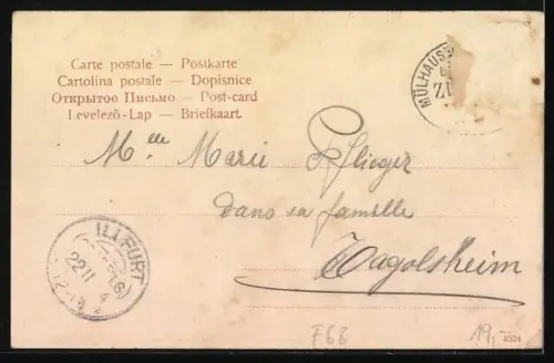 AK Hirsingen, Teilansicht der Hauptstrasse mit Bahnhof, Kolonial- und Weinhandlung Wwe. Josef Bloch, Totalansicht