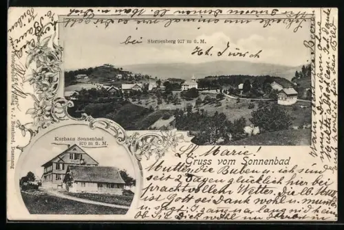 AK Sternenberg, Kurhaus Sonnenbad, Ortsansicht aus der Vogelschau