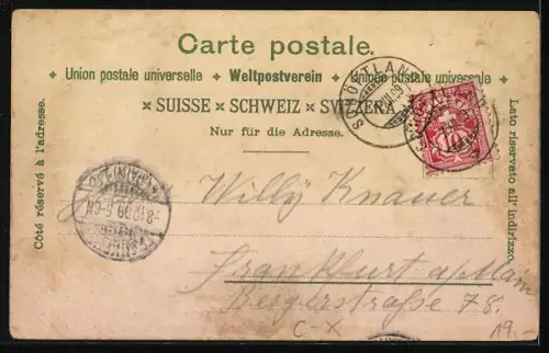 Winter-Lithographie Zofingen, Strassenpartie und Blumenverzierung