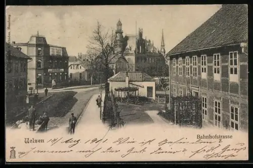 AK Uelzen, Bahnhofstrasse aus der Vogelschau