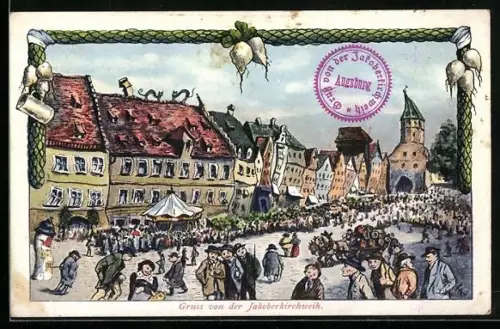 AK Augsburg, Jakoberkirchweih-Volksfest, Schwankende Häuser aus der Sicht eines Betrunkenen