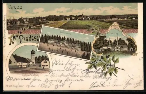 Lithographie Krailling-Planegg, Sanatorium, Kirche, Maria-Eich