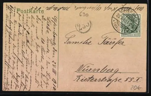 Lithographie Offenbach a /M., Altes Schloss, Katholische Kirche, Stadtbad