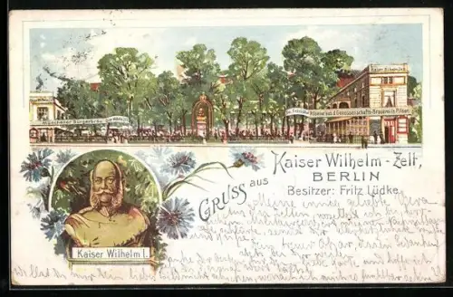 Lithographie Berlin-Tiergarten, Kaiser Wilhelm-Zelt