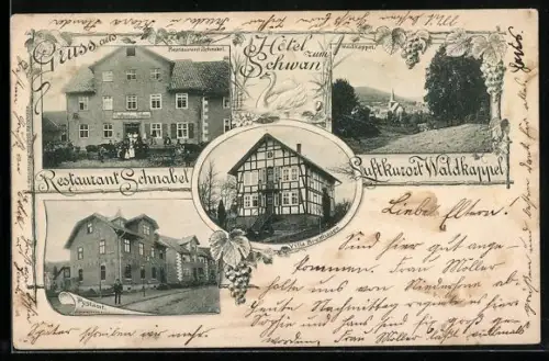 AK Waldkappel, Restaurant Schnabel, Hotel zum Schwan, Villa Brethauer, Postamt