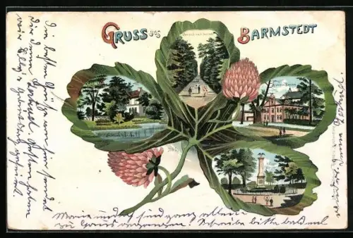 Passepartout-Lithographie Barmstedt, Chaussee nach Vossloch, Brauerei Ranzau und Kriegerdenkmal