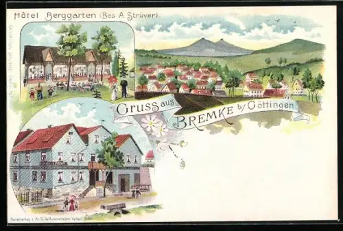 Lithographie Bremke / Göttingen, Hotel Berggarten, Totalansicht