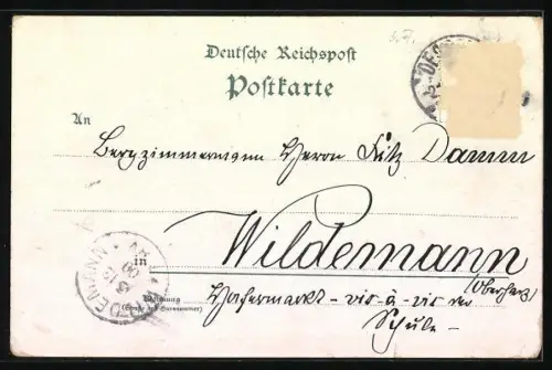 Lithographie Dessau, Gasthaus Sie Berg, Partie im Vockeroder Busch, Schwedenhaus