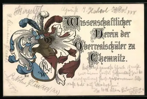Künstler-AK Chemnitz, Wissenschaftlicher Verein der Oberrealschüler, Studentenwappen