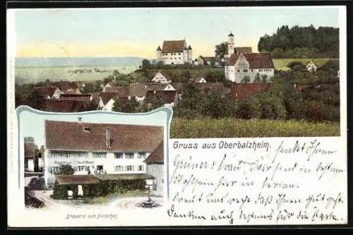 AK Oberbalzheim, Brauerei zum Hirschen, Teilansicht m. Kirche