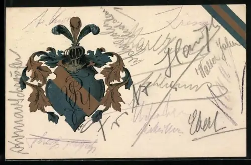 Künstler-AK Chemnitz, Verein Ehem. Reformschüler, Studentenwappen mit Unterschriften