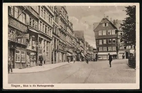 AK Siegen, Blick in die Marburgerstrasse mit Gasthof H. Erner