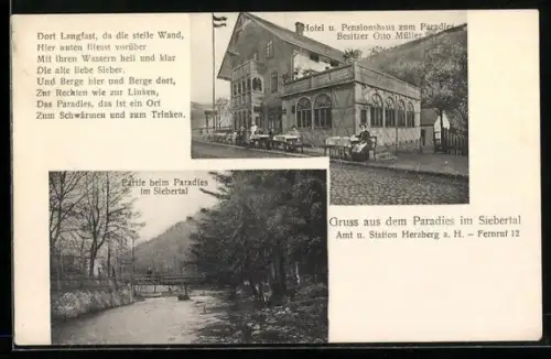 AK Herzberg a. H., Hotel zum Paradies, Besitzer Otto Müller, Partie beim Paradies im Siebertal