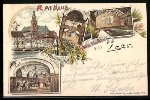 Lithographie Leer / Ostfriesland, Rathaus, Innenansichten