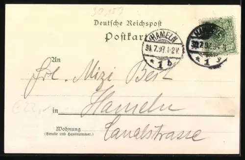 Lithographie Hannover, Gaststätte Neues Haus, Inh. Theodor Meyer, Innen- und Aussenansichten