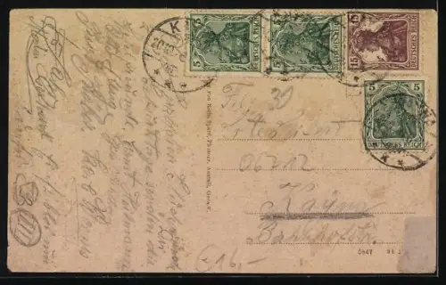 AK Kayna, Gasthof Bellevue im Grünen, Zwergen-Figur