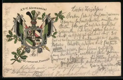 Lithographie Leipzig, Studentenwappen d. A.T.-V. Alemannia