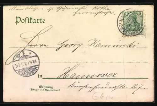 Lithographie St. Andreasberg, Grube Neufang, Forsthaus Schluft, Kaiserliches Postamt mit Denkmal, Grubenarbeiter