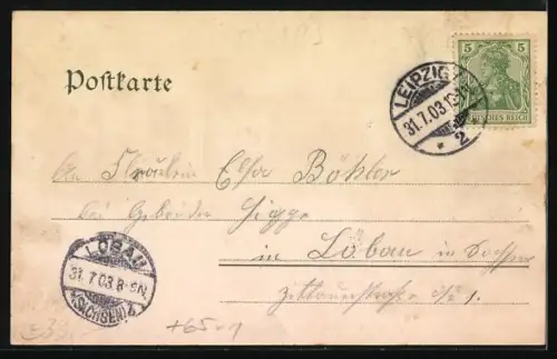 Lithographie Leipzig, Thüringer Bahnhof mit Strassenbahn