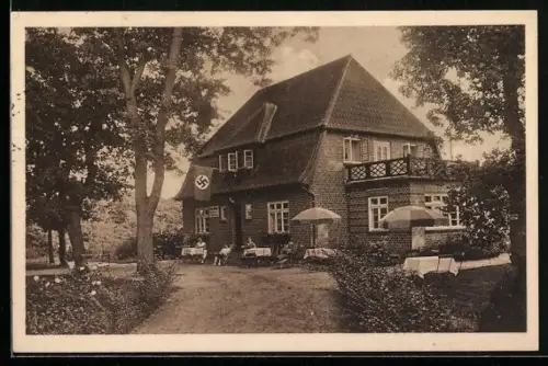 AK Dörverden, Pension und Kaffeehaus Alte Eichen, Inh. Frau Johanne Lennartz, -Fahne