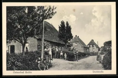 AK Rettin, Dorfstrasse mit Wohnhäusern