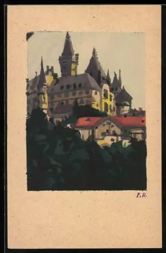 Künstler-AK Handgemalt: Wernigerode, Blick auf das Schloss