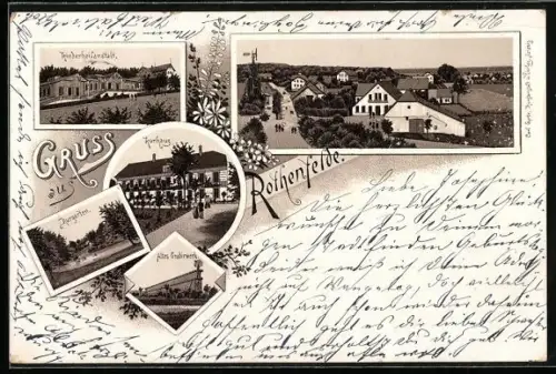 Vorläufer-Lithographie Rothenfelde / Teutoburger Wald, 1893, Kinderheilanstalt, Kurhaus und altes Gradirwerk