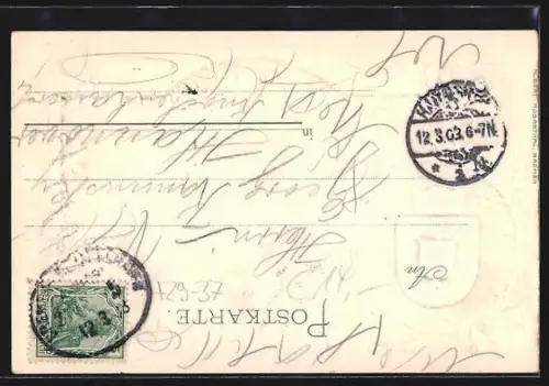 Passepartout-Lithographie Wilhelmshaven, Wappen, Post, Kirche, Rathaus am Marktplatz