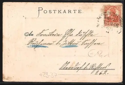 Passepartout-Lithographie Neustadt / Sachsen, Marktplatz mit Kirche, Wappen