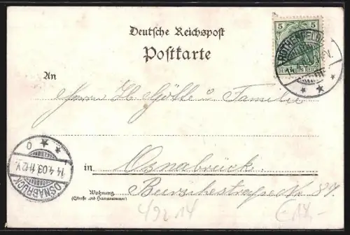 Lithographie Bad Rothenfelde, Ortsansicht, neues Gradirwerk, Partie im Kurgarten und Osnabrücker Strasse