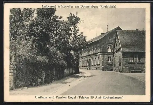 AK Würzweiler am Donnersberg, Gasthaus und Pension Engel, Strassenpartie