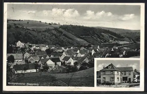 AK Waldgrehweiler, Gasthaus Hugo Schlemmer, Ortsansicht aus der Vogelschau