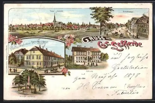 Lithographie Gross Lafferde, Restaurant zur Waage, Bierstrasse, Schule