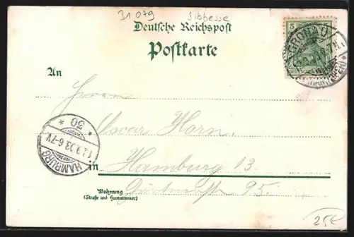 Lithographie Eberholzen b. Gronau, Gasthaus Rieks, Kaiserliche Post mit Schule, Forsthof und Kirche