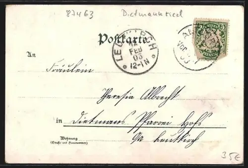 Lithographie Reicholzried, Gasthaus z. Rössle, Handlung von G. Mayr, Forsthaus, Ortsansicht mit Kirche