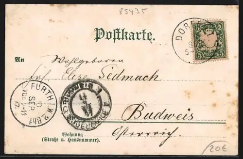 Lithographie Erding, Ortsansicht, Lange Zeile, Bezirksamt, Schrannenplatz