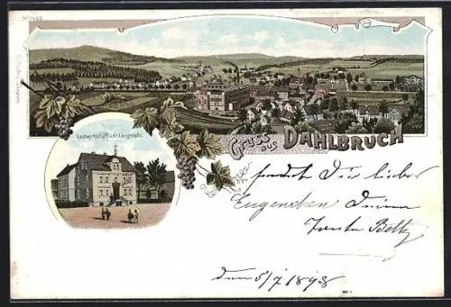 Lithographie Dahlbruch, Gasthaus v. Fr. Langenohl, Gesamtansicht auf die Stadt