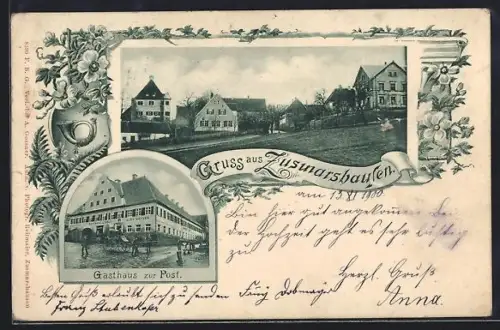 AK Zusmarshausen, Gasthaus zur Post, Ortspartie