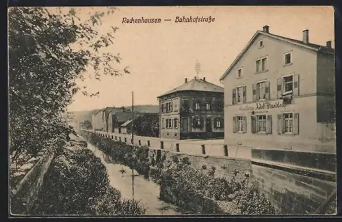 AK Rockenhausen, Bahnhofstrasse mit Gasthaus von Adolf Knobloch