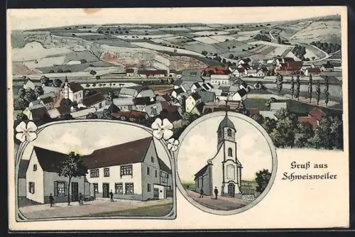 AK Schweisweiler, Kirche, Ortspartie und Gesamtansicht